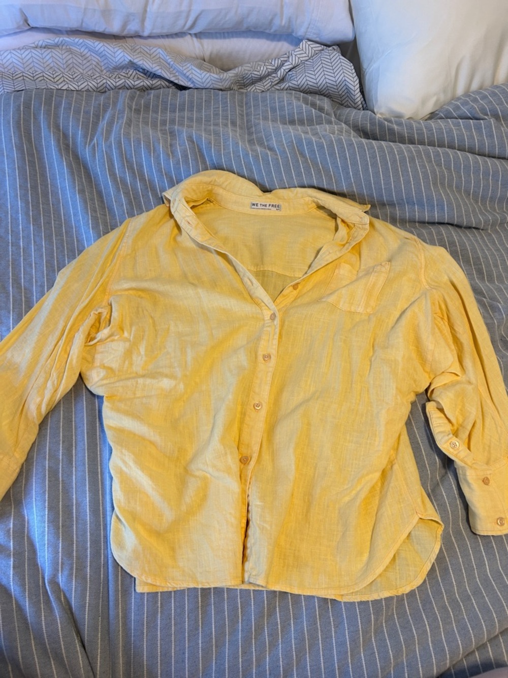 We The Free Soft Yellow Linen Button-Up